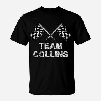 Vintage Team Collins Family Name Checkered Flag Racing T-Shirt | Crazezy