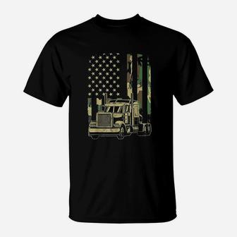 Vintage Trucker Camouflage American Flag Truck Driver T-Shirt | Crazezy