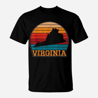 Virginia Retro Vintage Sunset Us State Virginia Silhouette T-Shirt | Crazezy
