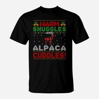 Warm Snuggles And Alpaca Cuddles Ugly Alpaca Christmas Sweatshirt T-Shirt | Crazezy