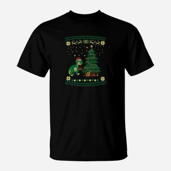 Weihnachtsbaum-Dinosaurier T-Shirt, Lustiger Ugly Christmas Pullover-Stil - Seseable