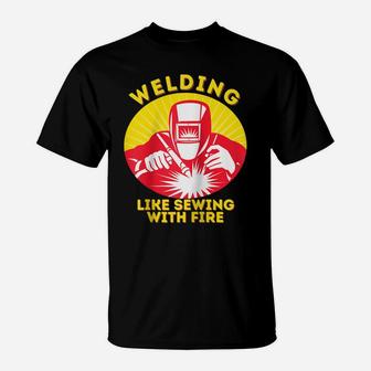 Welding Like Sewing With Fire Welder Apparel Raglan Baseball Tee T-Shirt | Crazezy