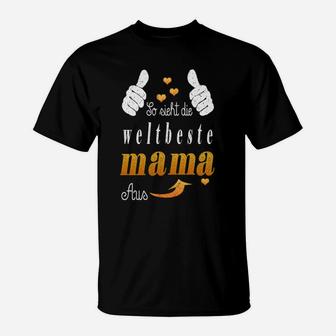 Weltbeste Mama T-Shirt mit Daumen-Hoch & Herzchen, Personalisiertes Design - Seseable