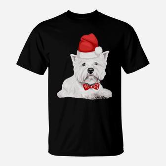 Westie Dog In Santa Hat For Dogs T-Shirt - Monsterry