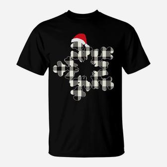 White & Black Christmas Buffalo Plaid Snowflakes Santa Hat T-Shirt | Crazezy