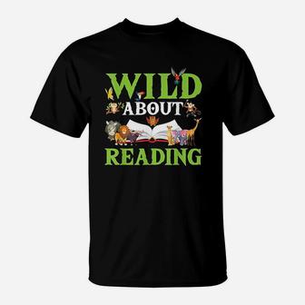 Wild About Reading Animals Books Reader T-Shirt | Crazezy