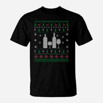 Wine Bottle & Glass Christmas Gifts For Women Men Wine Lover Sweatshirt T-Shirt | Crazezy
