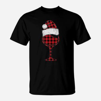 Wine Glasses Christmas Red Plaid Buffalo Funny Wine Lover T-Shirt | Crazezy