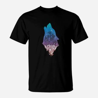 Wolf Howling At Moon With Mountains T-Shirt | Crazezy UK