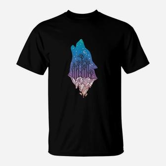 Wolf Howling At Moon With Mountains T-Shirt - Thegiftio