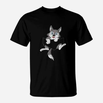 Wolf Pup In Pocket Funny Wolves Lover T-Shirt - Thegiftio