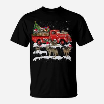 Wolf Riding Red Truck Merry Christmas X-Mas Ugly Gift T-Shirt | Crazezy CA