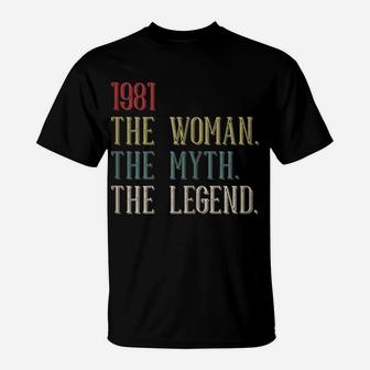 Womens 1981 Woman Myth Legend Retro 39 Year Old 39Th Birthday Women T-Shirt | Crazezy