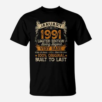 Womens 30Th Birthday Gift 30 Years Old Retro Vintage January 1991 T-Shirt | Crazezy CA