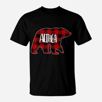 Womens Althea Bear Custom Red Buffalo Plaid Christmas Pajama T-Shirt | Crazezy AU