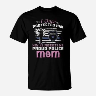Womens American Police Thin Blue Line Gift Proud Mom T-Shirt | Crazezy CA