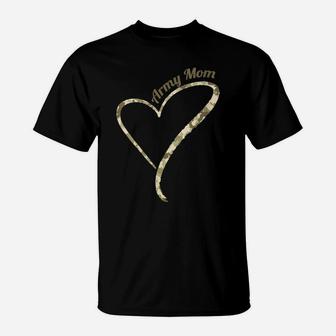 Womens Army Mom, Proud Military Mother Camouflage Heart T-Shirt | Crazezy