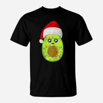 Womens Avocado Lovers Funny Santa Hat Christmas Light Vegan Holiday T-Shirt | Crazezy
