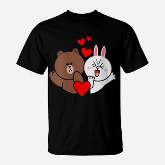 Womens Brown Bear Cony Bunny Rabbit Love Kisses For You Valentine T-Shirt - Monsterry CA