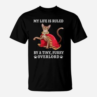 Womens Cat Lovers My Life Is Ruled By A Tiny Furry Overlord Cat T-Shirt | Crazezy