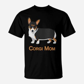 Womens Cute Black Tricolor Pembroke Welsh Corgi Mom Dog Lover T-Shirt | Crazezy AU