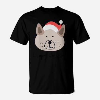 Womens Cute Hand-Drawn Dog Holiday Puppy With Funny Santa Hat T-Shirt | Crazezy CA