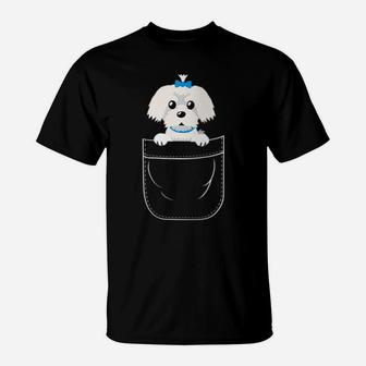 Womens Cute Maltese Dog In Pocket T-Shirt | Crazezy