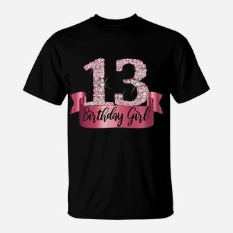 Womens Cute Pink Black 13 Birthday Girl Gift I 13Th Party Outfit T-Shirt | Crazezy DE