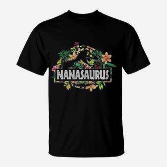 Womens Dinosaur Mom Mothers Day Nanasaurus T Rex Flower Gift T-Shirt | Crazezy DE