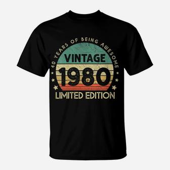 Womens Distressed Retro Vintage Made In 1980 40Th Birthday 40 Years T-Shirt | Crazezy