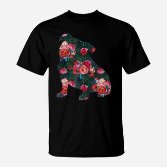 Womens English Bulldog Vintage Floral Flower Print Dog Puppy Lover T-Shirt | Crazezy