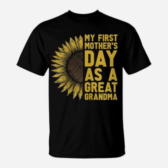 Womens Flower And My First Mother's Day As Great Grandma T-Shirt | Crazezy UK
