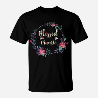 Womens Flower Floral Blessed Mamie Gifts Mothers Day T-Shirt | Crazezy UK
