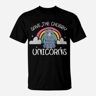 Womens Funny Rhino Animal Rights Vintage Save The Chubby Unicorns T-Shirt | Crazezy CA