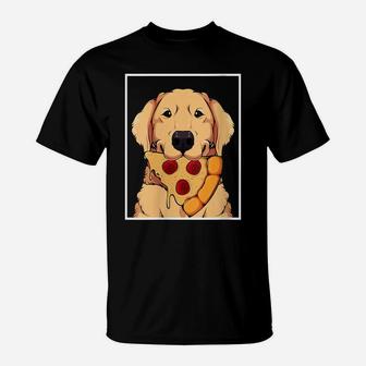Womens Golden Retriever Dog Eating Pizza Labrador Mom Dad Fast Food T-Shirt | Crazezy UK