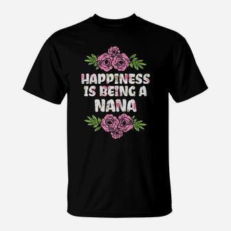 Womens Happiness Being Nana Flower Mothers Day Floral Grandma Women T-Shirt | Crazezy AU