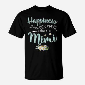 Womens Happiness Is Being A Mimi Women Daisy Flower Decor Grandma T-Shirt | Crazezy AU