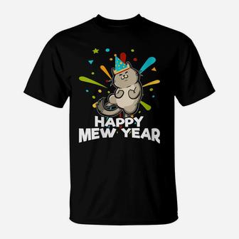 Womens Happy Mew Year Funny New Year Cat Lovers Pun Gift T-Shirt | Crazezy DE