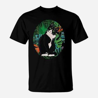 Womens Hawaiian Tshirt Tuxedo Cat Tropical Gift Animal Lovers T-Shirt | Crazezy DE