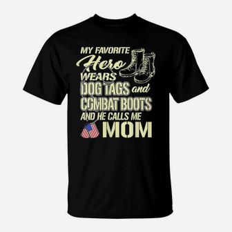 Womens Hero Wears Dog Tags Combat Boots Proud Army Mom Mother Gift T-Shirt | Crazezy UK