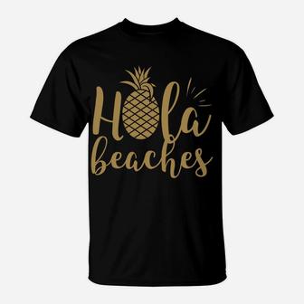 Womens Hola Beaches Pineapple Hawaiian Vacation T-Shirt | Crazezy CA