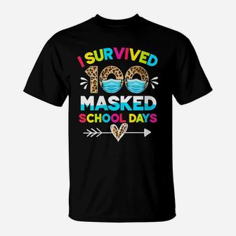 Womens I Survived 100 Masked School Days Funny 100Th Day Of School T-Shirt | Crazezy