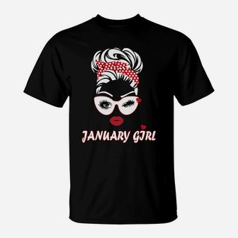 Womens January Girl Wink Eye Woman Face Was Born In January Sweatshirt T-Shirt | Crazezy