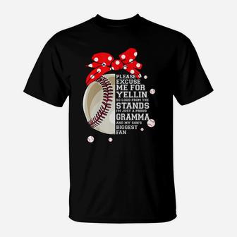 Womens Just Proud Gramma And My Son Biggest Fan Baseball Mom T-Shirt | Crazezy CA