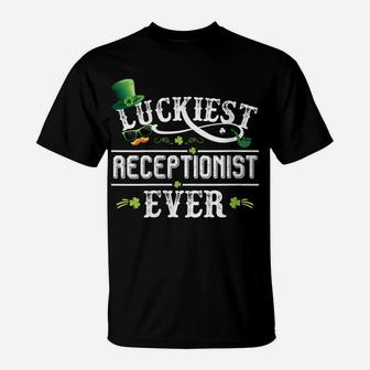 Womens Luckiest Receptionist Ever Leprechaun Hat St Patrick Day T-Shirt | Crazezy