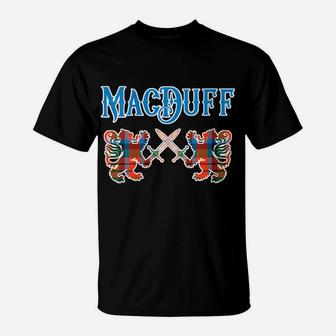 Womens Macduff Scottish Clan Lion Family Name Tartan Kilt T-Shirt | Crazezy