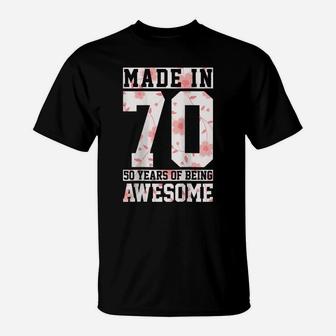 Womens Made In 1970 Awesome Since Vintage Floral 50Th Birthday Gift Raglan Baseball Tee T-Shirt | Crazezy UK