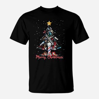 Womens Merry Christmas Hairdresser Barber Santa Xmas Tree Haircut T-Shirt | Crazezy
