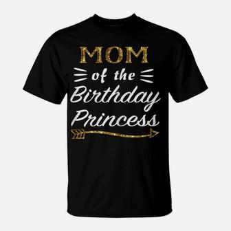 Womens Mom Of The Birthday Princess Matching Family Gold Design T-Shirt | Crazezy UK