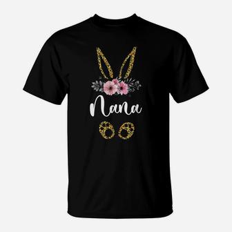 Womens Mother's Day Easter Flower Nana Leopard Bunny T-Shirt | Crazezy
